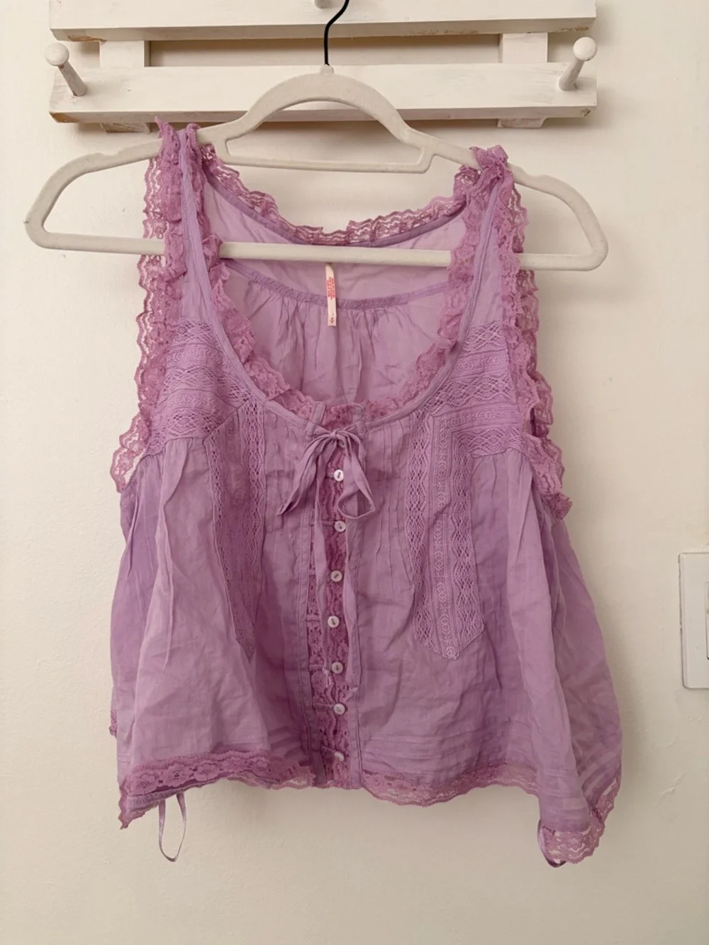 Free People Lavender Lace Trim Button Front Tank - Picture 1 of 3